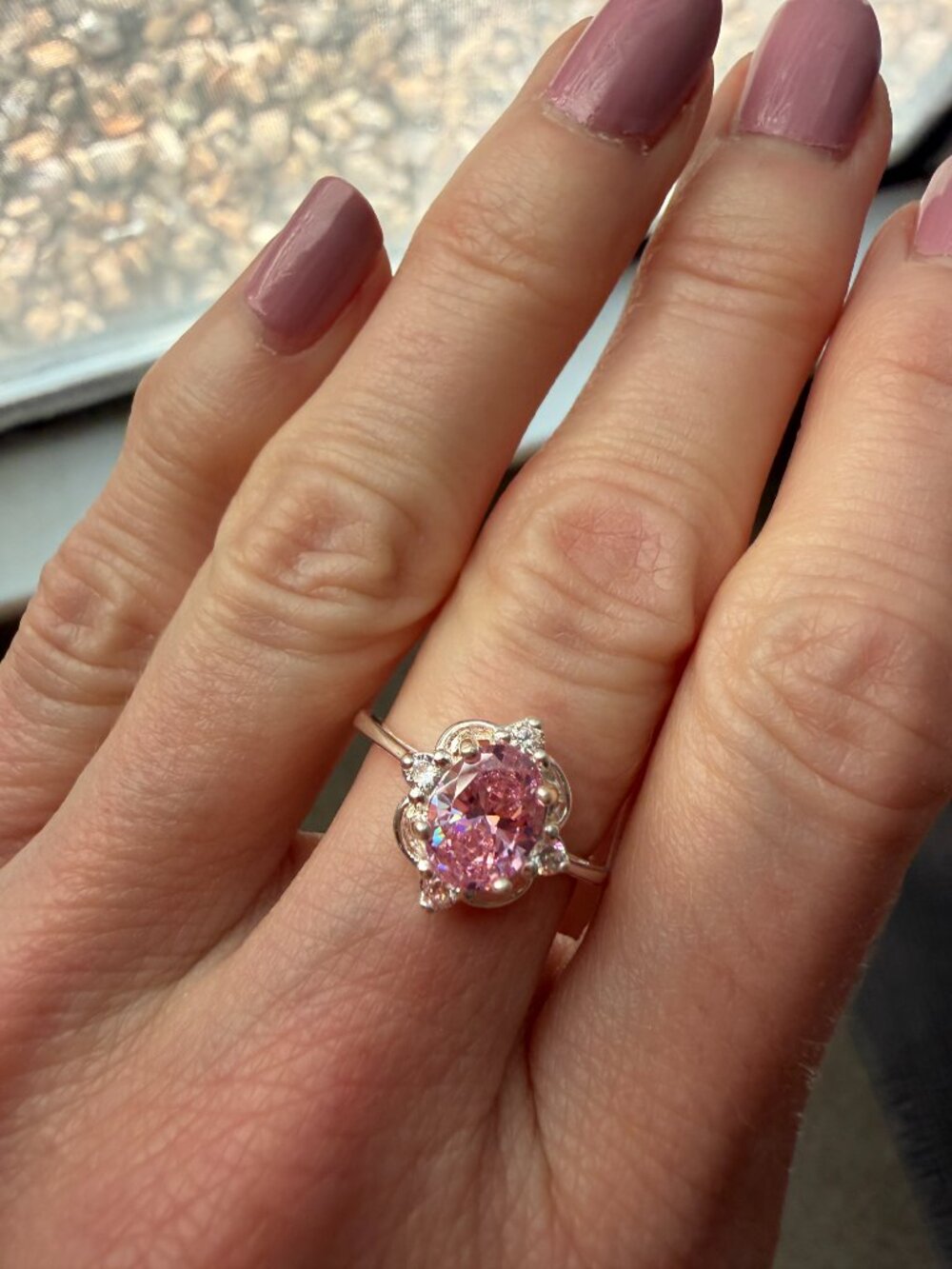 NIB Delicate Dainty Sterling 925 Oval Pink & White CZ Ring - 6